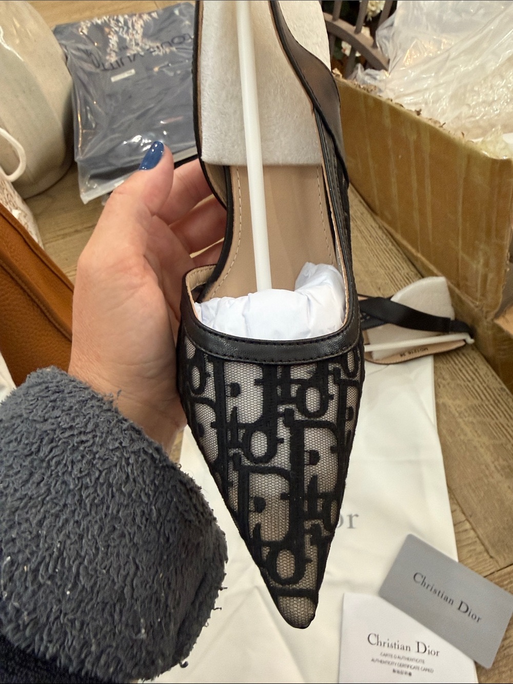 CD Black Logo Mesh Slingback Heels - Picture 2 of 5